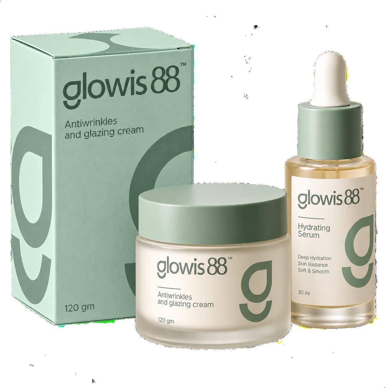 Glowis 88 cream and serum packaging with the g water-drop icon