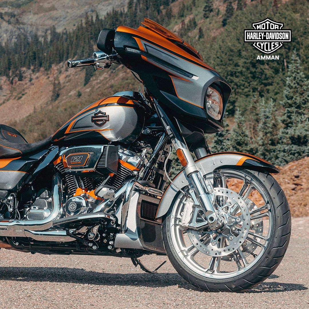 Harley-Davidson Street Glide parked on a mountain road in Jordan